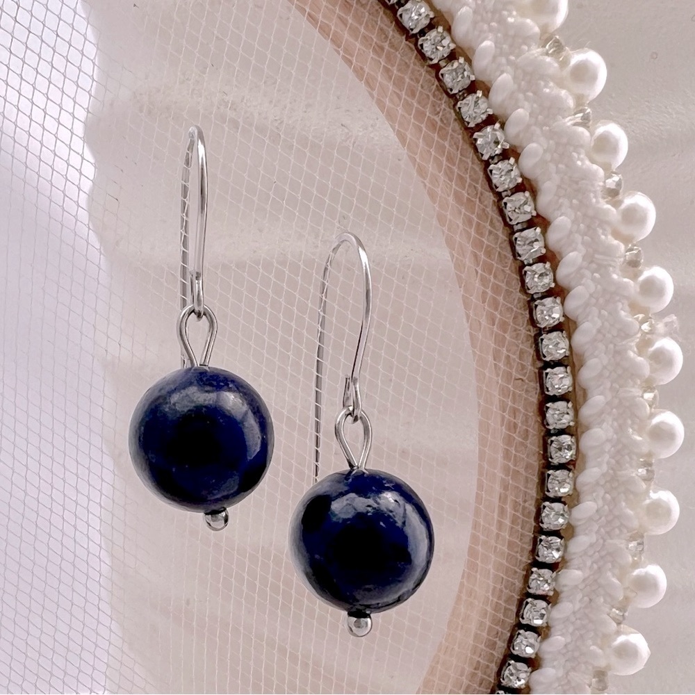 Lapis Stainless Steel Drop Earrings